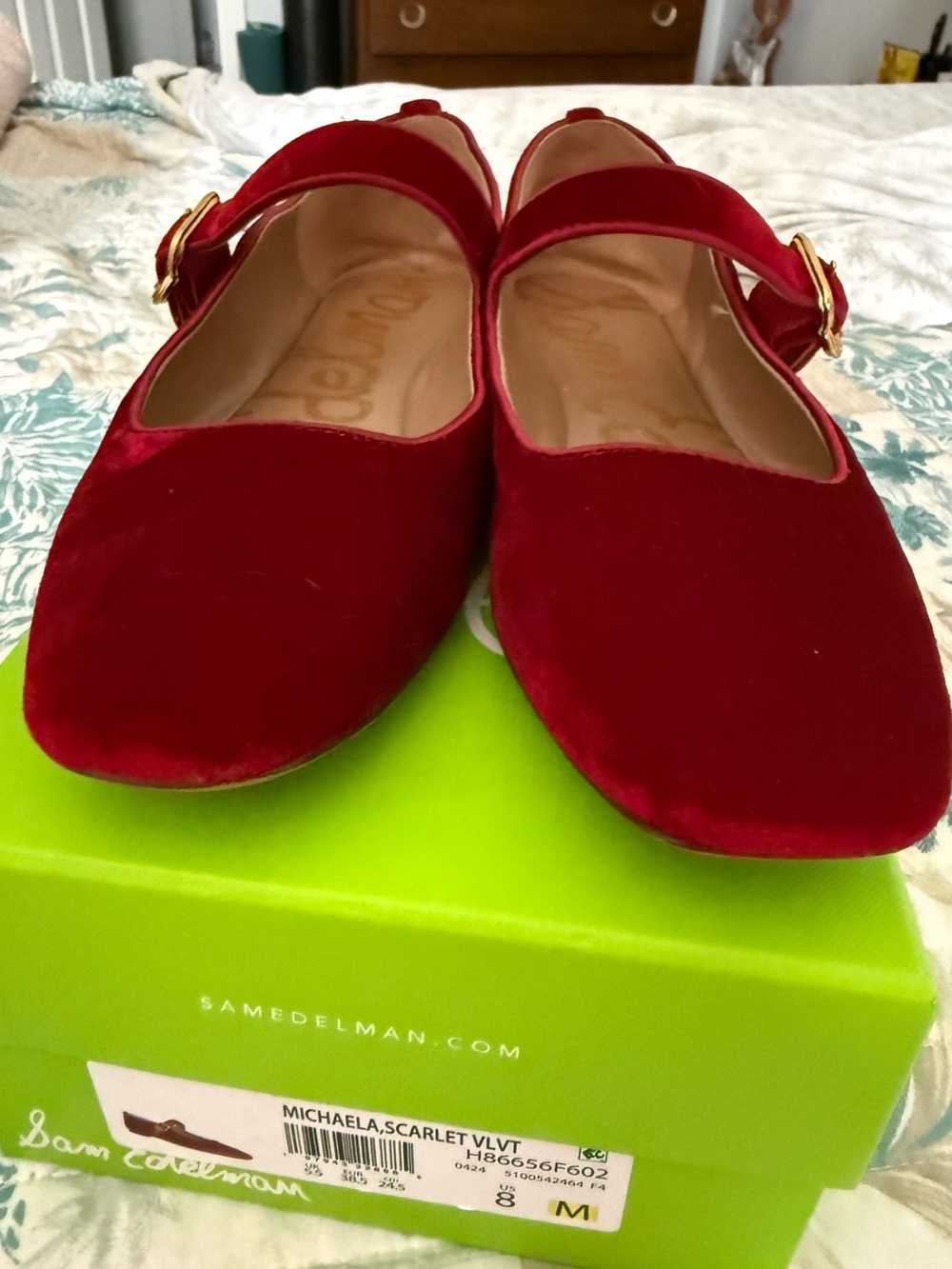 Sam Edelman Michaela Mary Jane flats in scarlet red velvet - Picture 8 of 11